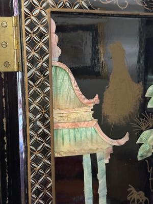 LOT 142D: Stunning Vintage Mother of Pearl Inlay Black Lacquer Folding Screen