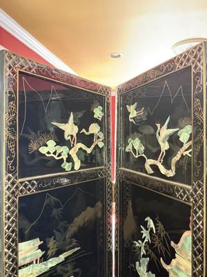 LOT 142D: Stunning Vintage Mother of Pearl Inlay Black Lacquer Folding Screen