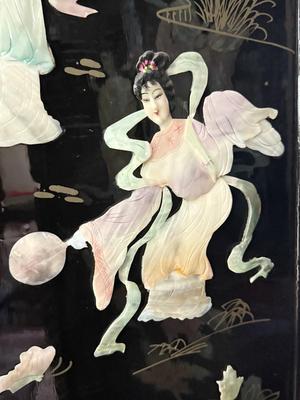 LOT 142D: Stunning Vintage Mother of Pearl Inlay Black Lacquer Folding Screen