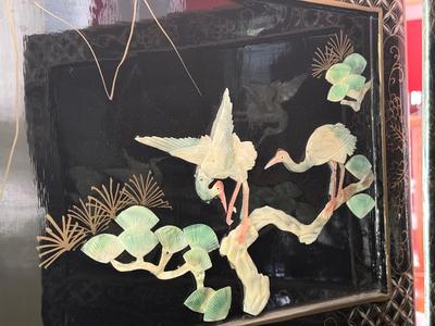 LOT 142D: Stunning Vintage Mother of Pearl Inlay Black Lacquer Folding Screen