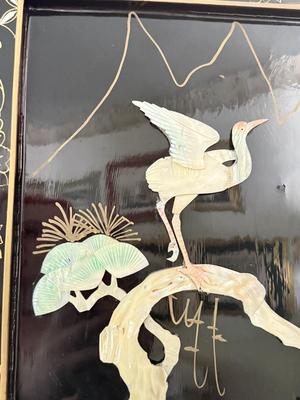 LOT 142D: Stunning Vintage Mother of Pearl Inlay Black Lacquer Folding Screen