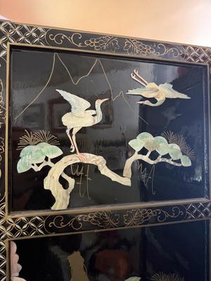 LOT 142D: Stunning Vintage Mother of Pearl Inlay Black Lacquer Folding Screen