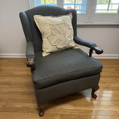 Plaid Wingback Armchair with Accent Pillow (B1-HS)