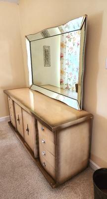 Lot #129 Bassett Mid Century Modern Bedroom Dresser - Beveled Mirror