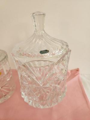 Lot #139 Lot of 2 Crystal Biscuit Barrels - good condition