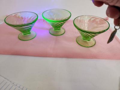 Lot #140 Lot of 3 Vintage Unranium Glass Sherbets