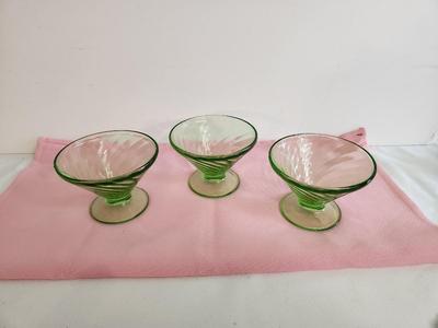Lot #140 Lot of 3 Vintage Unranium Glass Sherbets