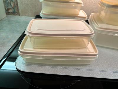 RUBBERMAID CONTAINERS AND GLASS CUTTING BOARD