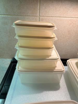 RUBBERMAID CONTAINERS AND GLASS CUTTING BOARD