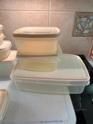 RUBBERMAID CONTAINERS AND GLASS CUTTING BOARD