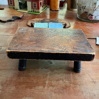 D810 Antique Victorian Woodburned Tie Bar & Small Stool
