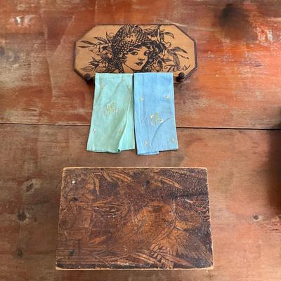 D810 Antique Victorian Woodburned Tie Bar & Small Stool
