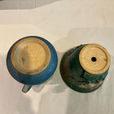L814 Antique Roseville Pottery Blue Water Lily and Magnolia Flower Pot