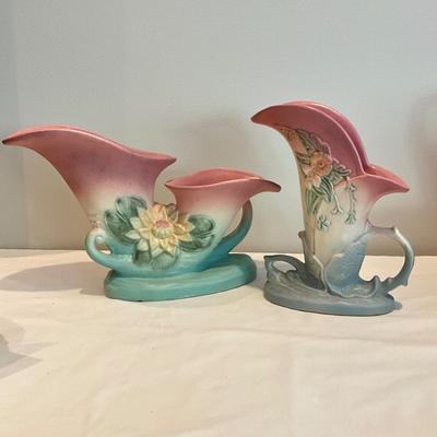 L822 Antique Hull Pottery Cornucopia Vases