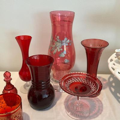 L824 Large Lot of Cranberry Glass, Flash Glass, and Ruby Glassware