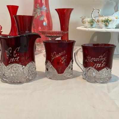 L824 Large Lot of Cranberry Glass, Flash Glass, and Ruby Glassware