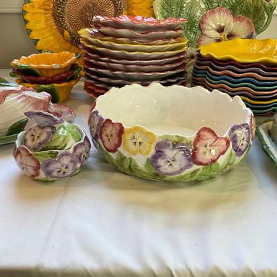 L829 Large Floral Pansy Fitz and Floyd & Metlox Dish Lot