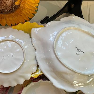 L829 Large Floral Pansy Fitz and Floyd & Metlox Dish Lot