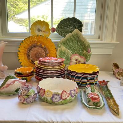 L829 Large Floral Pansy Fitz and Floyd & Metlox Dish Lot