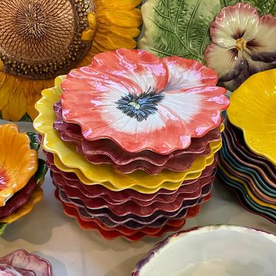 L829 Large Floral Pansy Fitz and Floyd & Metlox Dish Lot