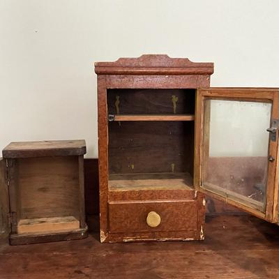 L832 Small Antique Shaving Cabinet and Childs Glass Cabinet