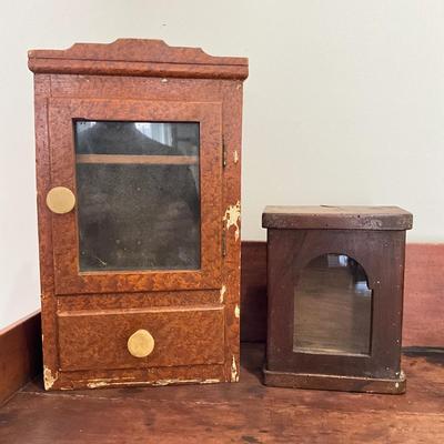 L832 Small Antique Shaving Cabinet and Childs Glass Cabinet