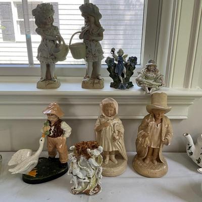 L836 Lot of Antique Chalkware and Porcelain Figurines