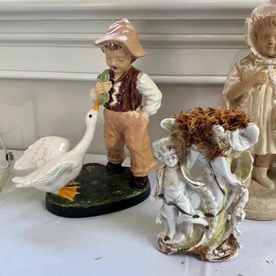 L836 Lot of Antique Chalkware and Porcelain Figurines