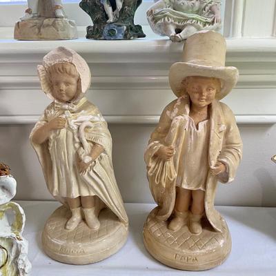 L836 Lot of Antique Chalkware and Porcelain Figurines