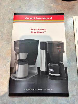 BUNN COFFEE MAKER WITH EXTRA POT AND BASKET, ROCKY MTN NAT’L PARK MUGS ON STAND AND MORE
