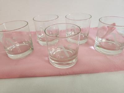 Lot #141 Lot of 5 Vintage bar "rocks" glasses - initial "N"