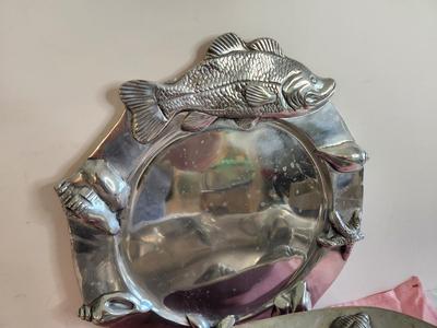 Lot #143 Lot of 2 "Pewter finish" serving dishes - seafood theme