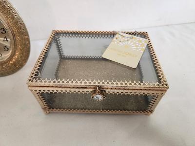 Lot #150 Vintage Bulova Vanity Clock and Contemporary Crystal Vanity Box