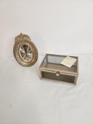 Lot #150 Vintage Bulova Vanity Clock and Contemporary Crystal Vanity Box