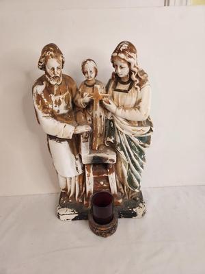 Lot #151 Vintage Chalkware Holy Family Shrine with spot for votive candle