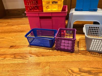 ORGANIZING STORAGE SOLUTIONS. A WASTE CAN AND STEP STOOL