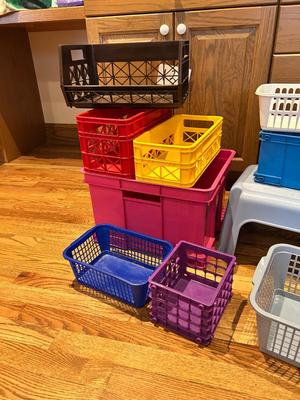 ORGANIZING STORAGE SOLUTIONS. A WASTE CAN AND STEP STOOL