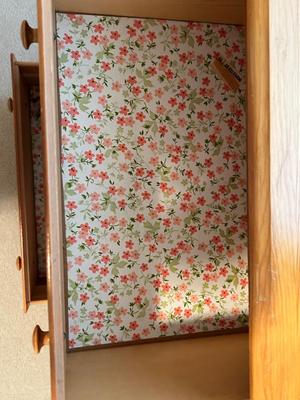 KNOTTY PINE CHEST OF DRAWERS AND OAK FLOOR LAMP