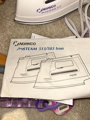 NORELCO IRON, CONTOURED LEG PILLOW, MASSAGERS, NEW LOOFAH’S, & AN IRONING BOARD