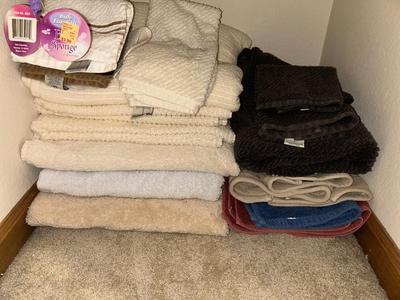 A VARIETY OF VERY PLUSH TOWELS and NEW LOOFAHS