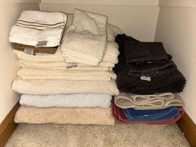 A VARIETY OF VERY PLUSH TOWELS and NEW LOOFAHS