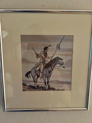 ARTIST FRANK VIGIL FRAMED ART AND RUSTIC COPPER PLATE