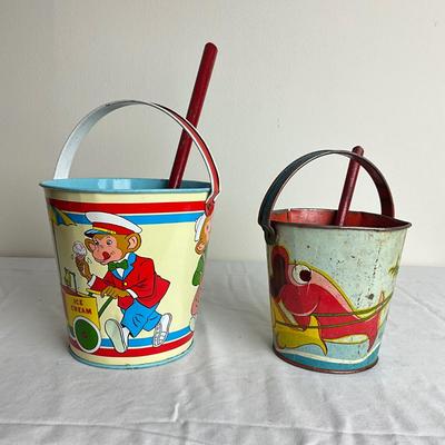 D903 Two Ohio Art Sand Pails with Shovels