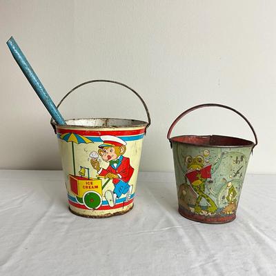 D904 Two Ohio Art Sand Pails with Shovel