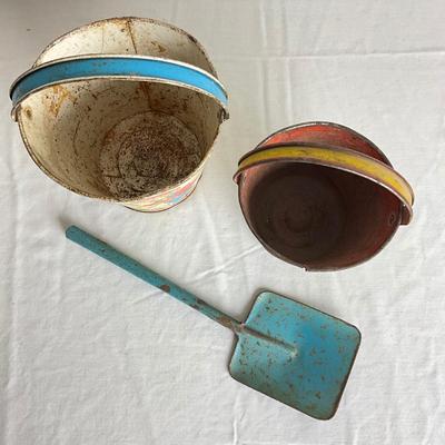 D904 Two Ohio Art Sand Pails with Shovel