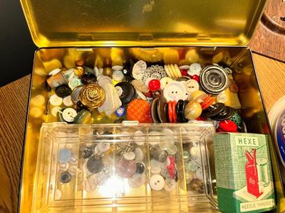 VINTAGE BUTTON, THIMBLES AND SCISSORS