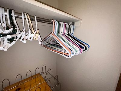 KNOTTY PINE UPRIGHT DRESSER, SHOE STORAGE AND HANGERS