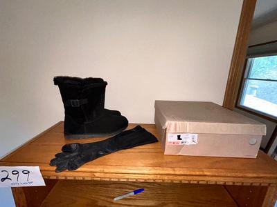 CANYON RIVER BLUES BUCKLE BOOTS AND LADIES SMALL BLACK ARM GLOVES