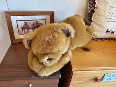 CUDDLY RUSS TEDDY BEAR AND HIS FRIEND, MATCHING WALL ART AND A CROSS STITCHED PILLOW