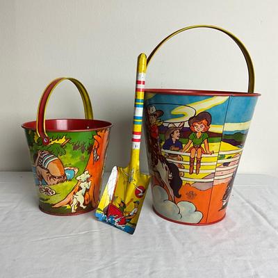 D906 Western Rodeo Sand Pails by US Metal Toy MFG Co. with Sailing Shovel
